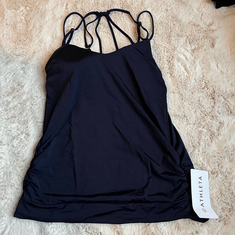 Athleta.  Navy aqua luxe tankini. Built in molded bra. NWT.  Great top!